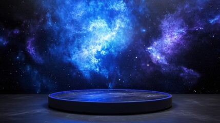 Poster - Dark cosmic background with illuminated circular platform.