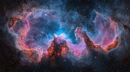 Wall Mural - Cosmic nebula, vibrant hues, star-studded expanse