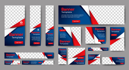 Wall Mural - modern banner design web template set, horizontal header web banner. blue cover header background fo