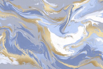 Canvas Print - elegant fluid art background with gold accents swirling in light blue and grey tones abstract design