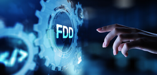 Feature-Driven Development FDD Icons and Workflow in a Digital Interface.