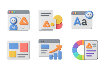 Web design 3d icons set – creative, colorful, interface and ui elements