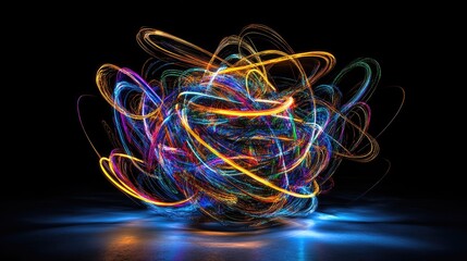 Poster - An abstract swirl of neon lines and shapes converges into a digital vortex, evoking motion, energy, and futuristic complexity