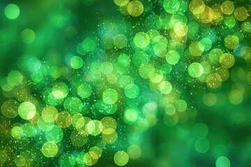 Wall Mural - abstract green bokeh background with sparkling glitter creating a festive and magical atmosphere for