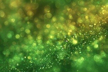 Wall Mural - abstract green and gold glitter bokeh background with sparkling light effects for festive celebratio