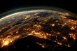 © EchoFrame - Earth at Night View from Space Showing City Lights and Atmosphere with Stars Above Globe Perspective of Urbanization