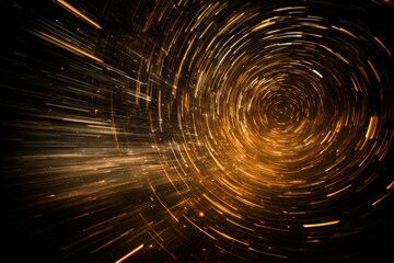 Wall Mural - abstract golden light streaks forming a vortex on dark background long exposure photography concept 
