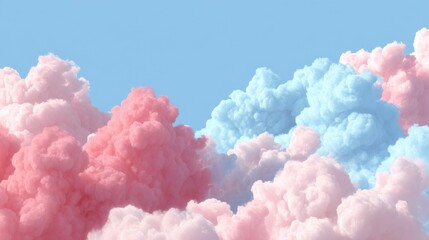Wall Mural - dreamy pastel clouds against a soft blue sky - abstract aerial view of pink and blue cotton candy cl