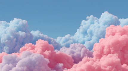 Wall Mural - pastel clouds background in sky view abstract dreamscape with pink and blue cotton candy texture for