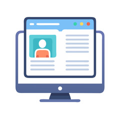 Computer screen displaying profile page on website, flat design