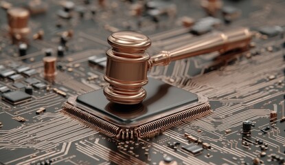 Gavel on computer chip digital law concept