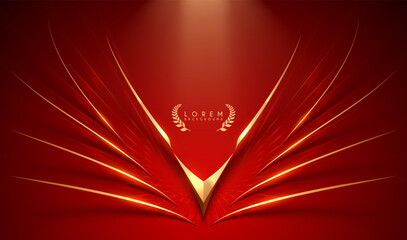 Wall Mural - golden elegant lines on red background