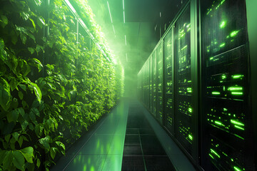 Wall Mural - data center featuring living green wall and low-energy hardware