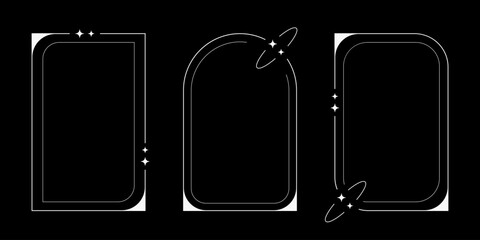 Wall Mural - retro y2k arcs and windows, futuristic abstract frames and empty backgrounds with blinking stars. ve