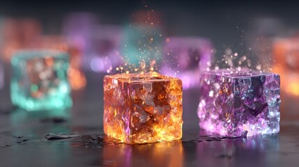 Wall Mural - glowing digital blocks representing blockchain transactions in 3d