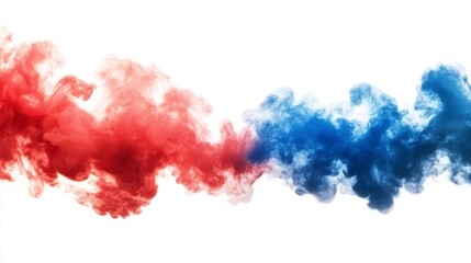 Poster - Abstract red and blue smoke swirls on white background.