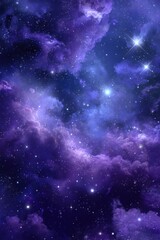 Wall Mural - Dramatic view of purple nebula and stars in deep space digital art style cosmic background illustration