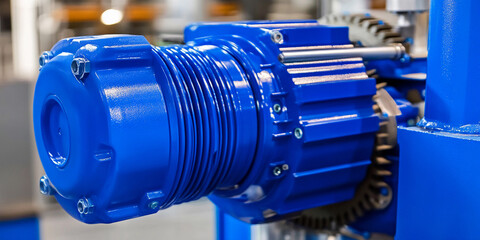 Poster - Close up of a vibrant industrial blue motor in action Generative AI