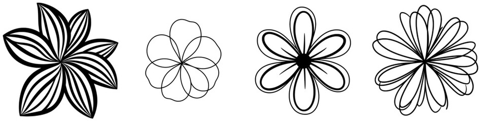 A minimalist black line sketch of a hibiscus flower on a white background in a one line art drawing style, creating a modern illustration