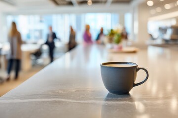Aufkleber - Coffee Cup on Countertop in Modern Office, Representing Workplace Wellness and Employee Productivity During a Break : Generative AI