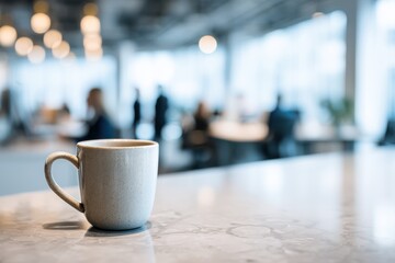 Aufkleber - Coffee Mug on Marble Table in Modern Office, Symbolizing Workplace Wellness and Employee Engagement : Generative AI