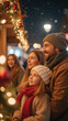 © Jari.art - Joyful family enjoys festive atmosphere at Christmas market, surrounded by twinkling lights and decorations
