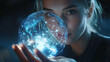 © Chuop - Digital Connection: Young Woman Gazes at Glowing Earth Sphere