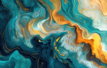 Leinwandbilder - Abstract Turquoise and Gold Fluid Art Background, Ideal for Artistic Expression and Creative Design Projects : Generative AI