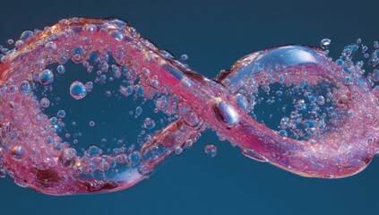 Aufkleber - Abstract Infinity Symbol Made of Pink Liquid and Bubbles Against Dark Blue, Representing Fluidity and Perpetual Motion in Business and Technology : Generative AI