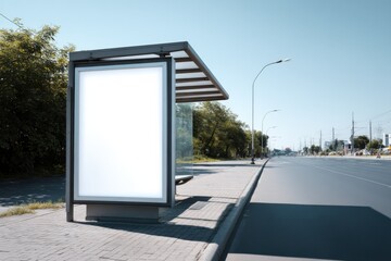 Poster - Blank Billboard at Bus Stop on Quiet City Street, Ideal for Outdoor Advertising and Urban Marketing Campaigns : Generative AI