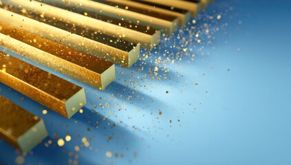 Poster - Golden Bars on Blue Background With Glitter, Symbolizing Luxury and Financial Success in Business and Investment : Generative AI