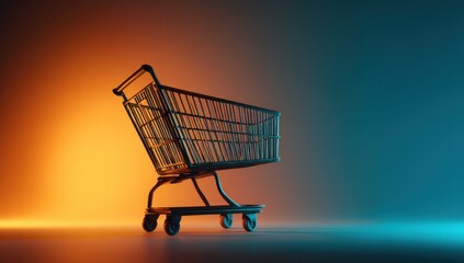 Fototapete - Shopping Cart Bathed in Warm and Cool Light, Illustrating Retail Therapy and Consumerism : Generative AI