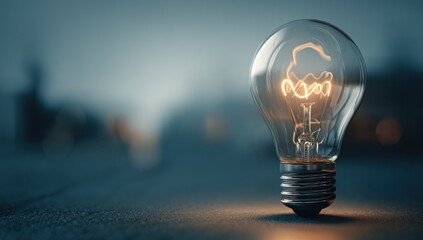 Poster - Glowing Light Bulb Against Blurred Background, Symbolizing Innovation and Creative Solutions for Business Strategy and Brainstorming Sessions : Generative AI