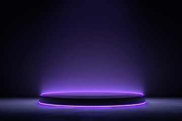 Poster - Illuminated Purple Product Display Podium Against Dark Backdrop, Ideal for Product Presentation and Marketing Campaigns : Generative AI