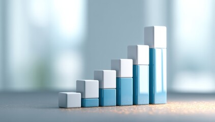 Aufkleber - Rising Bar Graph Made of Blue and White Cubes, Symbolizes Financial Growth and Business Improvement, Ideal for Investment or Marketing Concepts : Generative AI