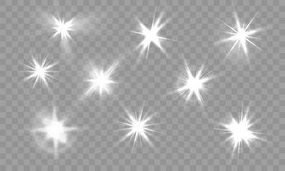 Wall Mural - PNG sparkle background with brilliant flare beam and shiny holiday light effect, glowing ray explosion, fantasy sunburst with white dust, abstract gleaming light and magical vector illustration

