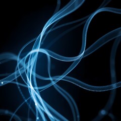 Abstract data streams flow across a dark, textured background, creating a dynamic digital effect.