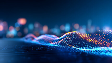 abstract digital blue wave interface on blurry background. technology and ai concept. 3d rendering. 