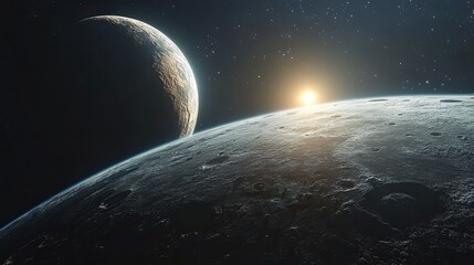 Wall Mural - futuristic space station in deep space. sci-fi wallpaper. planet background.