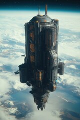 Wall Mural - futuristic space station in deep space. sci-fi wallpaper. planet background.
