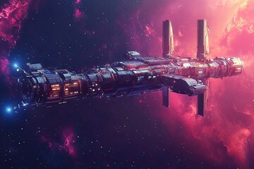 Wall Mural - futuristic space station in deep space. sci-fi wallpaper. planet background.