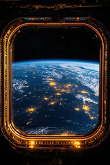 Wall Mural - view from the window to the planet earth from the space station. large window. 3d rendering