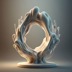 Wall Mural - abstract 3d sculpture with fluid organic shapes forming a circular structure on a round base lit art