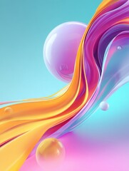 Wall Mural - abstract pastel wave with spheres digital art close up studio shot flowing motion concept