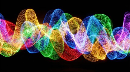 Wall Mural - abstract light painting photography on black background with vibrant colors and wavy lines for creat