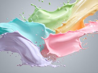 Wall Mural - colorful paints splashing in mid air abstract studio shot vibrant colors liquid motion pastel tones 