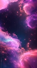 Wall Mural - abstract cosmic background with neon glowing clouds stars and a dark galaxy backdrop creating an oth