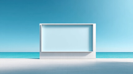 Wall Mural - blank billboard or screen on blue wall with minimal styling for ad mockups