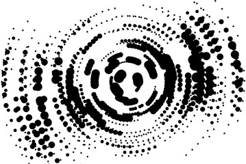Wall Mural - black ink dot circles spinning fade in and fade out on white background, vector abstract geometric q