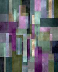 Wall Mural - abstract geometric composition of rectangles in shades of purple green and gray textured background